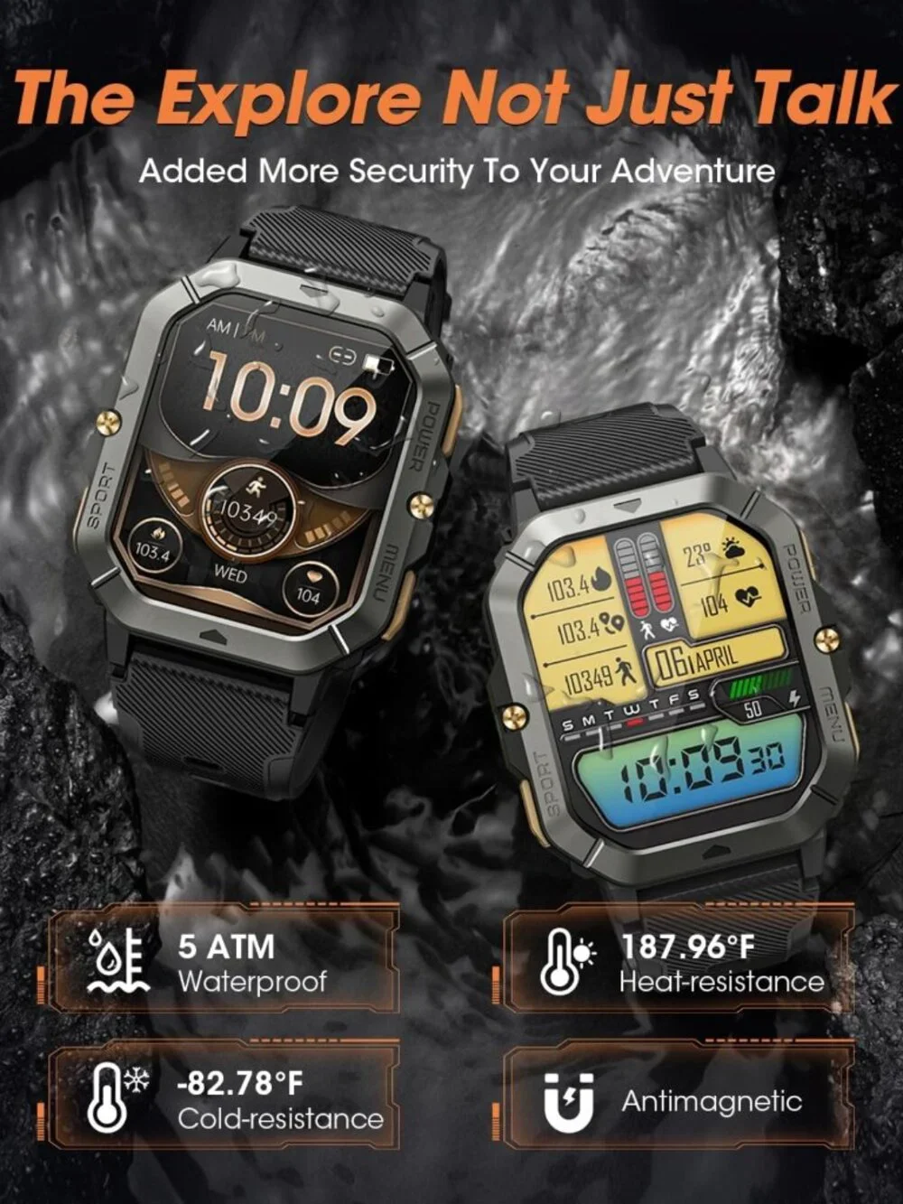 Waterproof Fitness Smart Watch for Men - Calls, Heart Rate, Blood Pressure, 100